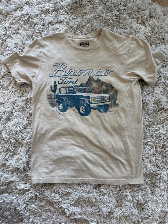 Ford Tops - Ford Bronco Desert Graphic Tee Beige Blue 100% Cotton Size S